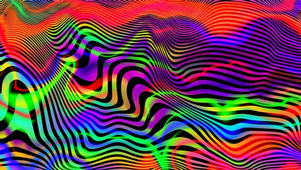 Trippy Strip Psykedeliskt Mönster Neon Färg Vågig Bakgrund Groovy Abstrakt — Stock vektor
