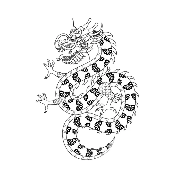 Традиционный Чёрно Белый Китайский Дракон Знак Зодиака 2024 Года Священное — стоковый вектор