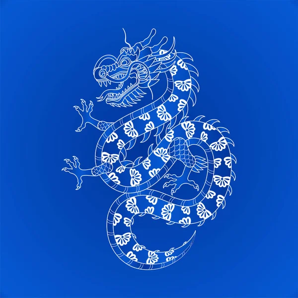 Traditionele Witte Blauwe Chinese Draak 2024 Dierenriemteken Heilig Dier Symbool — Stockvector