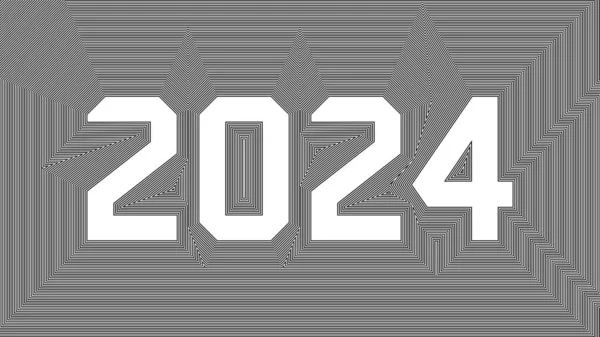 2024 Carte Anul Nou Geometric Negru Alb Antet Calendar Iluzie — Vector de stoc