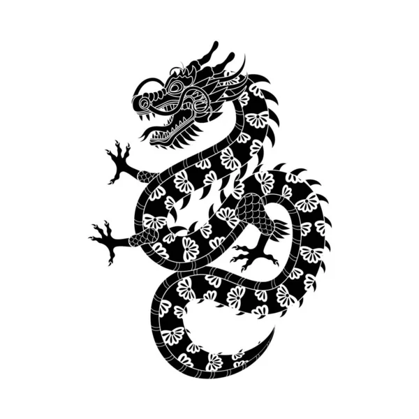 Традиційний Чорний Білий Китайський Дракон 2024 Зодіак Священна Тварина Символ — стоковий вектор