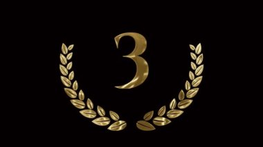 Altın ödüllü çelenk animasyonu. Üçüncülük. 2D animasyon defne çelengi. Şampiyonluğu ve yarışmaları kazanmak. Zafer çerçevesini terk eder.