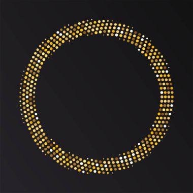 Altın yarı yuvarlak çerçeve. Altın lüks yarım daire logosu. Nokta amblemi. Noktalı doku kenarı. Vektör illüstrasyonu beyaz arkaplanda izole edildi.