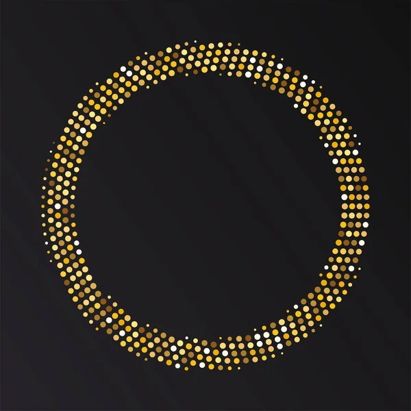 ゴールドハーフトーンラウンドフレーム 黄金の高級ハーフトーンサークルロゴ ドッツ エンブレム テクスチャの境界線を点線で 白を基調としたベクトルイラスト — ストックベクタ