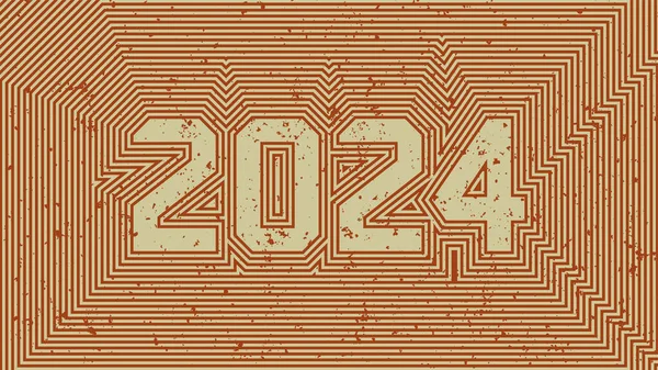 Nový Rok2024 Retro 70S Pruhovaný Styl Starý Vybledlý Pruhovaný Nápis — Stockový vektor