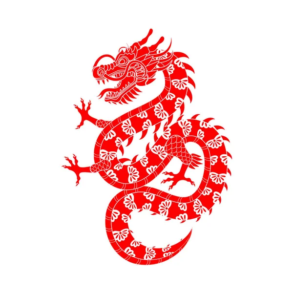 Traditionele Witte Rode Chinese Draak 2024 Dierenriemteken Heilig Dier Symbool — Stockvector