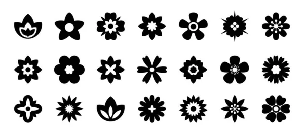 Conjunto Iconos Flor Negra Plana Silueta Flor Simple Elementos Estéticos — Vector de stock