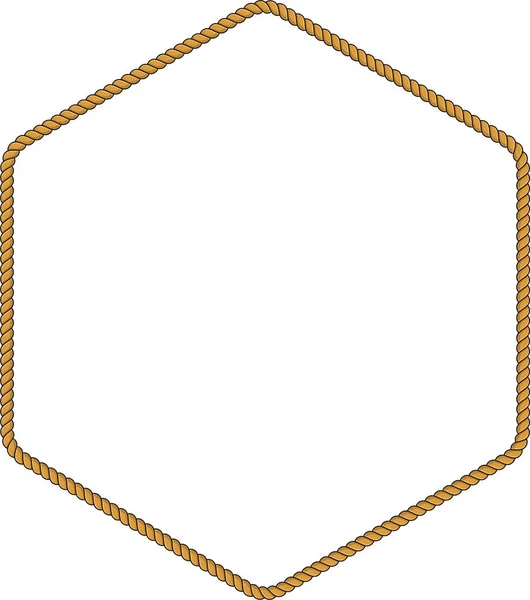 白い背景に孤立した六角形のロープフレーム 装飾的なループと航海ノットでねじれたコード 編組ロープ装飾 ヴィンテージフラット漫画ベクトル境界線 — ストックベクタ