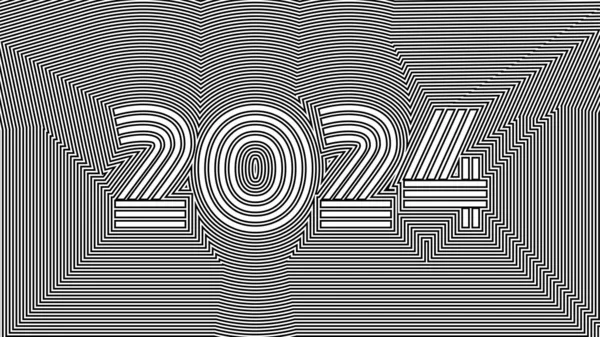 2024 Новорічні Картки Геометричний Чорний Білий Оптичний Заголовок Ілюзії Календаря — стоковий вектор