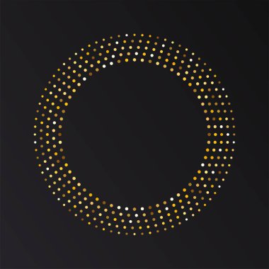 Altın yarı yuvarlak çerçeve. Altın lüks yarım daire logosu. Nokta amblemi. Noktalı doku kenarı. Vektör illüstrasyonu beyaz arkaplanda izole edildi.