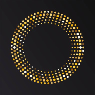 Altın yarı yuvarlak çerçeve. Altın lüks yarım daire logosu. Nokta amblemi. Noktalı doku kenarı. Vektör illüstrasyonu beyaz arkaplanda izole edildi.