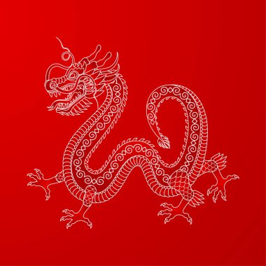 Geleneksel Çin ejderhası. 2024 Zodiac işareti. Kutsal hayvan, iyiliğin ve gücün sembolü. Asya, Japon maskotu ve dövmesi veya tişört vektör illüstrasyonu.