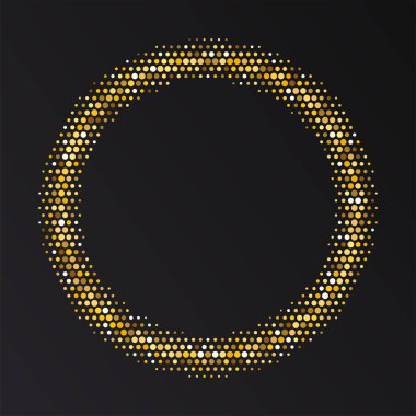 Altın yarı yuvarlak çerçeve. Altın lüks yarım daire logosu. Nokta amblemi. Noktalı doku kenarı. Vektör illüstrasyonu beyaz arkaplanda izole edildi.