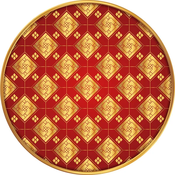 Decor Rotund Chinezesc Cercul Chinezesc Roșu Lux Auriu Asiatic Sau — Vector de stoc