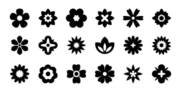 Conjunto Iconos Flor Negra Plana Silueta Flor Simple Elementos Estéticos — Archivo Imágenes Vectoriales