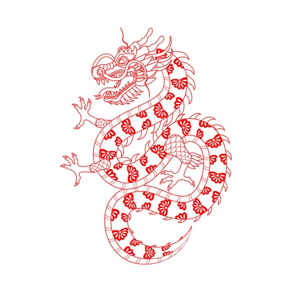 Traditional White Red Chinese Dragon 2024 Zodiac Sign Sacred Animal — Stock Vector