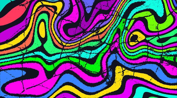 Trippy Strip Psychedelic Pattern Neon Grunge Wavy Background Groovy Abstract — Vector de stock
