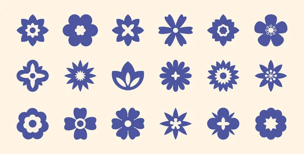 Классный Цветок Набор Иконок Плоских Цветов Векторные Изолированные Элементы Ретро — стоковый вектор