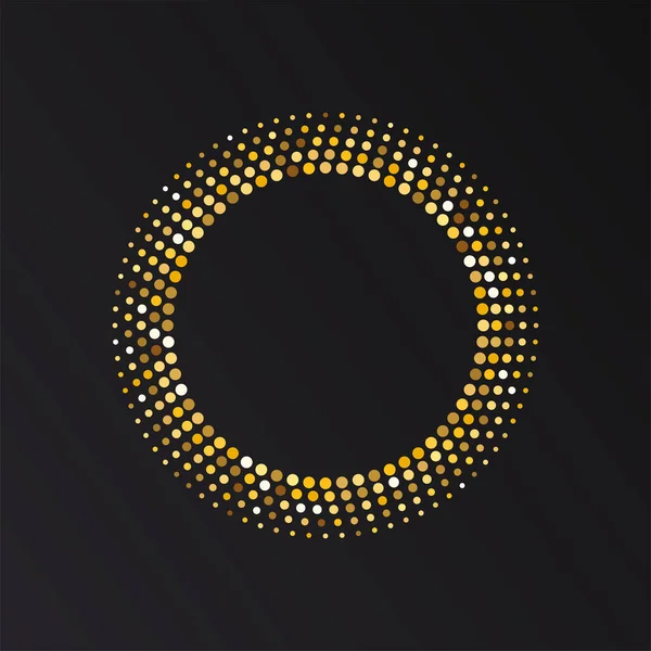 ゴールドハーフトーンラウンドフレーム 黄金の高級ハーフトーンサークルロゴ ドッツ エンブレム テクスチャの境界線を点線で 白を基調としたベクトルイラスト — ストックベクタ