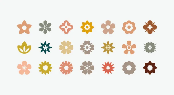Conjunto Iconos Color Flor Plana Silueta Flor Simple Elementos Estéticos — Vector de stock