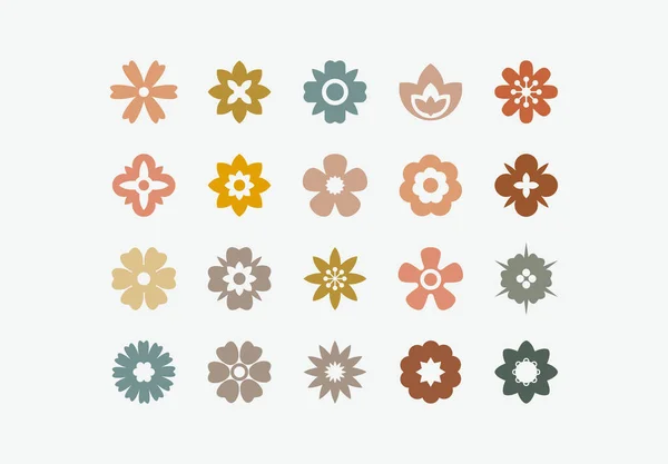 Conjunto Iconos Color Flor Plana Silueta Flor Simple Elementos Estéticos — Vector de stock