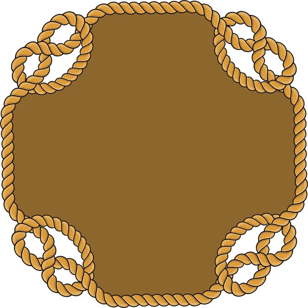 在白色背景上孤立的正方形钢丝绳架 带装饰圈和航海结的绳线 编绳装饰 复古平面卡通矢量边框 — 图库矢量图片