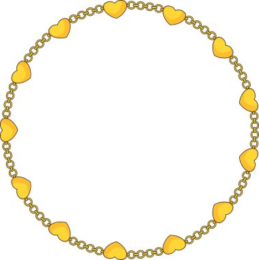 Round Chain frame. Circle chains border. Boho bracelet with pendants, rope, bow. Vintage flat cartoon vector illustration isolated on white background.