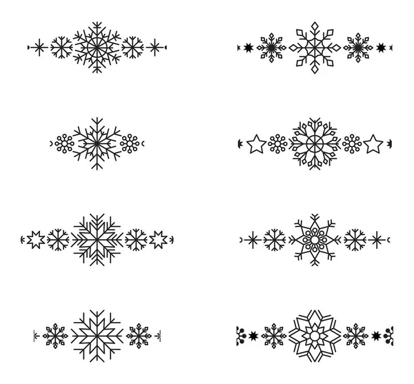 Set Elementi Cornice Fiocco Neve Silhouette Fiocco Neve Invernale Design — Vettoriale Stock