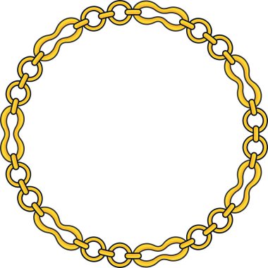 Round Chain frame. Circle chains border. Boho bracelet with pendants, rope, bow. Vintage flat cartoon vector illustration isolated on white background.
