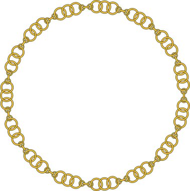 Round Chain frame. Circle chains border. Boho bracelet with pendants, rope, bow. Vintage flat cartoon vector illustration isolated on white background.