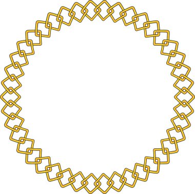 Round Chain frame. Circle chains border. Boho bracelet with pendants, rope, bow. Vintage flat cartoon vector illustration isolated on white background.