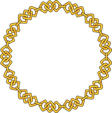 Round Chain frame. Circle chains border. Boho bracelet with pendants, rope, bow. Vintage flat cartoon vector illustration isolated on white background.