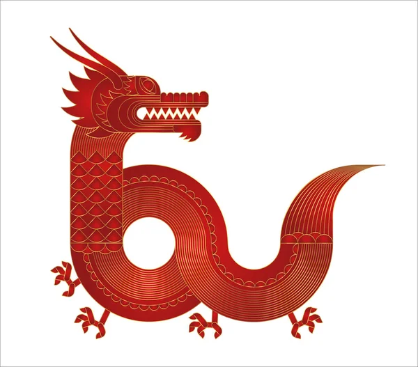 Luxe Rood Goud Abstracte Geometrische Chinese Draak Modern Vormontwerp Dierenriemteken — Stockvector