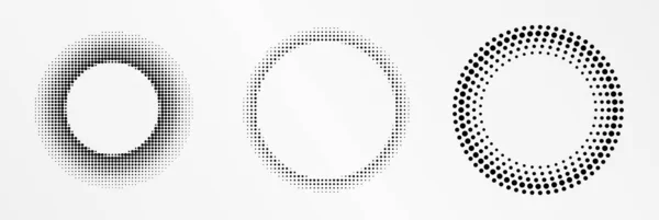 Halbrunder Rahmen Halbtonkreislogo Dots Emblem Gepunkteter Texturrand Vektor Illustration Isoliert — Stockvektor