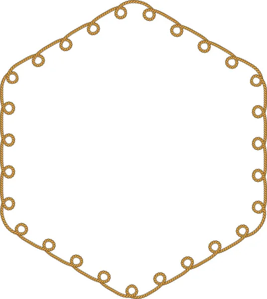 Hexagonális Kötél Keret Elszigetelt Fehér Alapon Dekoratív Hurkokkal Tengeri Csomókkal — Stock Vector