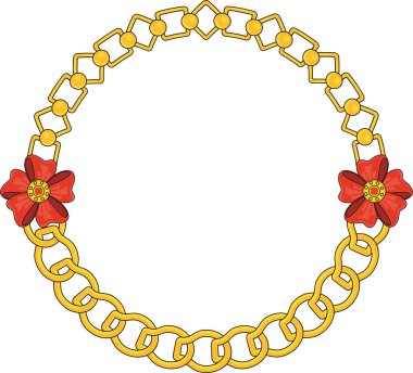 Round Chain frame. Circle chains border. Boho bracelet with pendants, rope, bow. Vintage flat cartoon vector illustration isolated on white background.