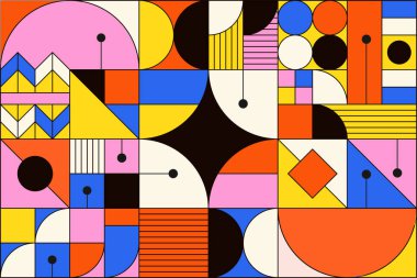 Modern soyut geometri kalıbı. Geometrik minimalist tasarım. Bauhaus web afişi, iş sunumu, marka paketi, kumaş baskısı, duvar kağıdı. Vektör yaratıcı şablon.