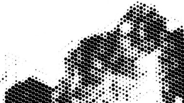 Yarım ton noktalı, kusursuz animasyon arka plan. Grunge animasyonu. Komik noktalı dokular. Toz, siyah beyaz kaplama. Memphis tasarımı. Pop sanat modern şehir tarzı. Moda deseni.