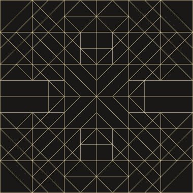 Altın rengi, lüks, soyut geometri davetiye kartı. Geometrik sanat deco çerçevesi. Modern minimalist tasarım. Bauhaus üçgeni ve kare şekilleri. Çizgi sanatı. Lüks bir geçmişi var. Vektör yaratıcı şablon.