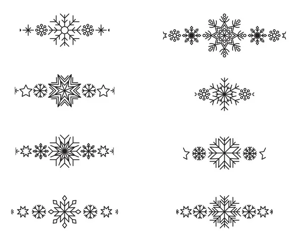 雪片帧元素设置 冬季雪花剪影设计圣诞和新年贺卡和横幅 白色背景下孤立的假日装饰元素 — 图库矢量图片