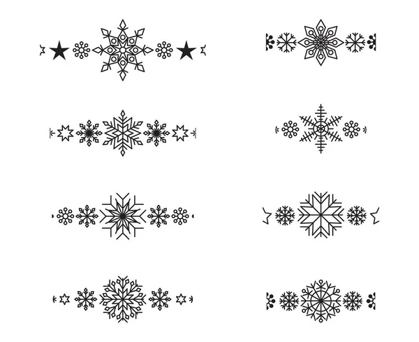 雪のフレーム要素を設定します クリスマスと新年のグリーティングカードやバナーのデザインのための冬の雪のフレークシルエット 白い背景に隔離された休日の装飾要素 — ストックベクタ