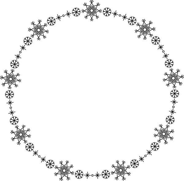 スノーフレークサークルフレーム 冬の雪の結晶の境界線 クリスマスと新年のグリーティングカードやバナーのためのデザイン要素 白い背景に隔離された休日の装飾 — ストックベクタ