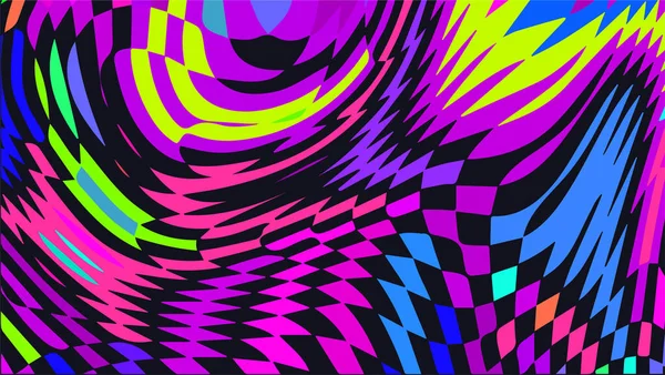 Çarpık Dağınık Arka Plan Trippy Strip Psychedelic Model Neon Rengi — Stok Vektör