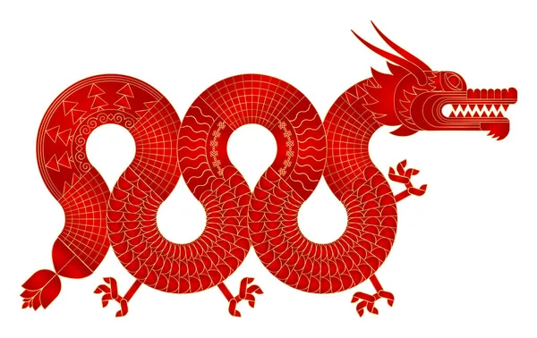 Geometryczny Chiński Smok Luksusowe Czerwone Złoto Abstrakcyjne Zwierzę Zodiaku Nowoczesny — Wektor stockowy