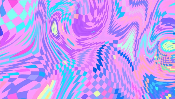 Swirl Kariertes Holographisches Muster Trippy Psychedelischen Hintergrund Groovy Pastellfarbe Wellige — Stockvektor