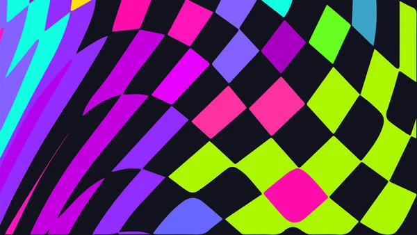 Vervormde Gedraaide Geruite Achtergrond Trippy Strip Psychedelisch Patroon Neon Kleur — Stockvector