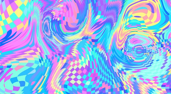 Ολογραφικό Μοτίβο Καρό Ψυχεδελικό Υπόβαθρο Swirl Groovy Παστέλ Χρώμα Εκτύπωσης — Διανυσματικό Αρχείο