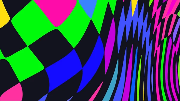 Snedvriden Rutig Bakgrund Trippy Strip Psykedeliskt Mönster Neonfärg Vågigt Tryck — Stock vektor