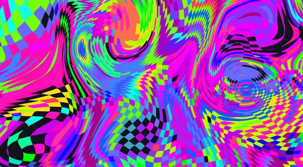 Patrón Cuadros Neón Distorsionado Euforia Abstracta Alucinaciones Conciencia Intoxicadas Con — Archivo Imágenes Vectoriales
