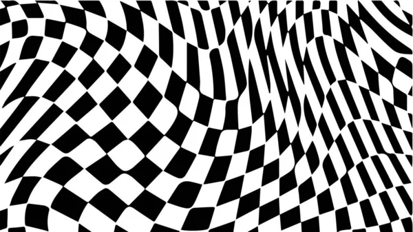 Zwart Wit Schaakgolfpatroon Controlebord Wervelende Achtergrond Optisch Hypnotiserend Warpnet Geometrische — Stockvector